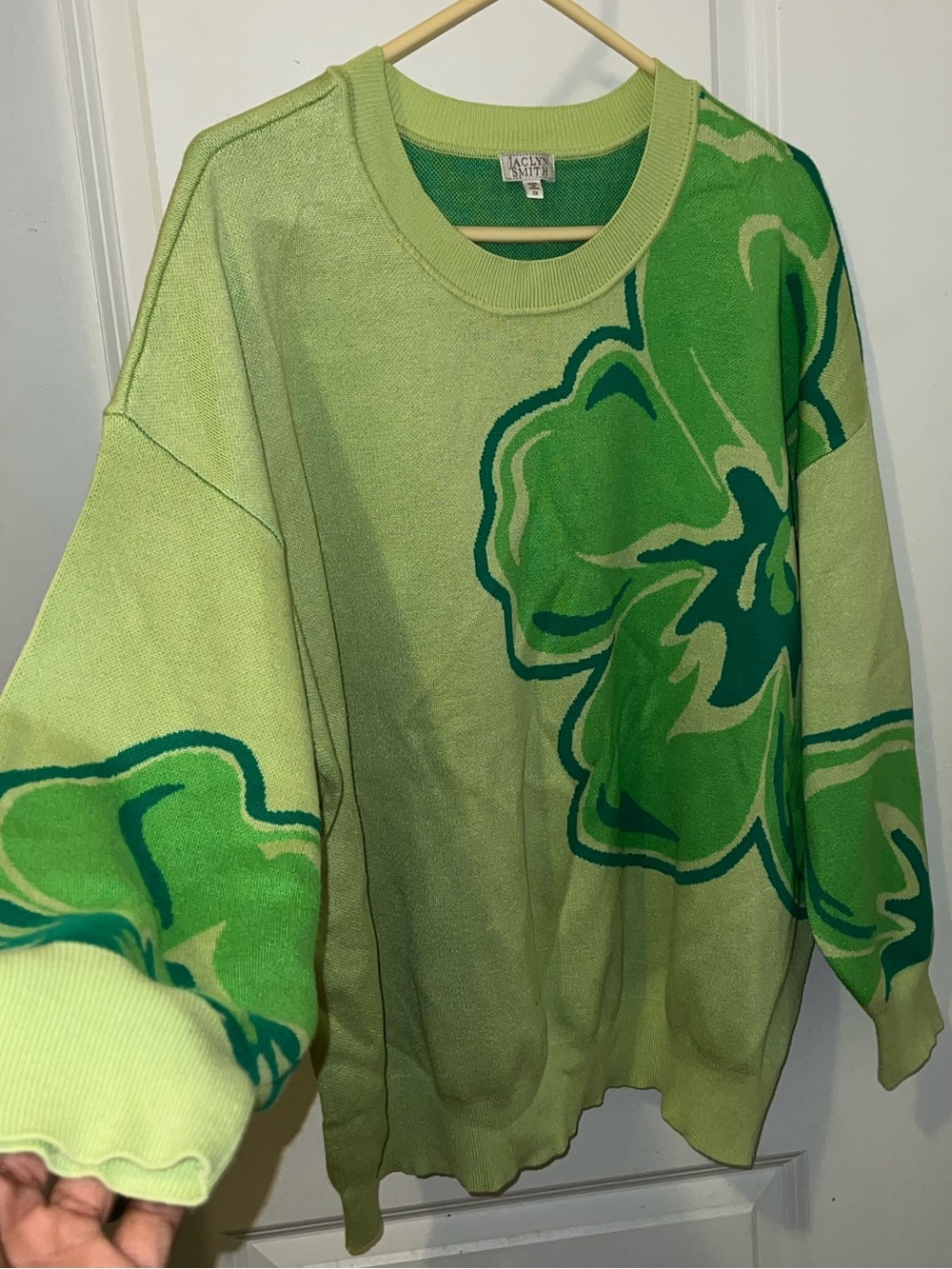 Jaclyn Smith Green Floral Crewneck Sweater